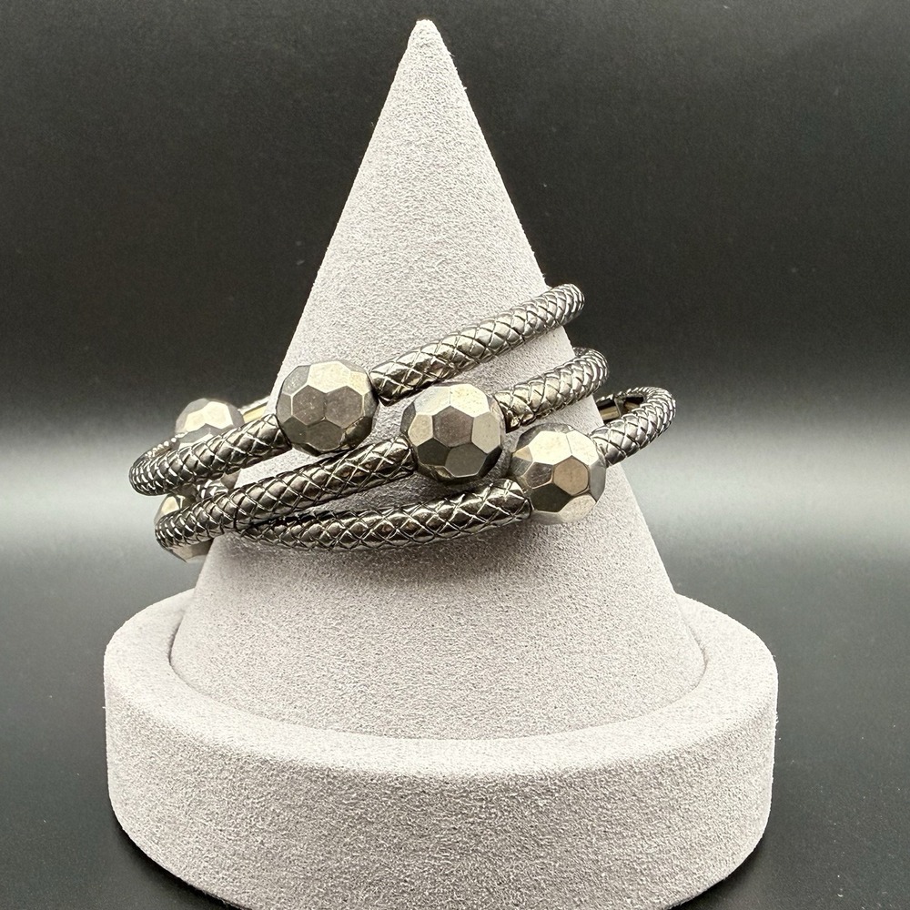 Set of 3 Silver Tone Faceted Bead Stretch Bracelets Chunky Stacked Y2K Statement